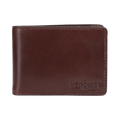A dark brown leather bifold wallet with a debossed HEDONIST logo on the bottom right corner, shown against a plain white background.