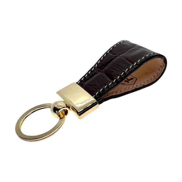 Dark brown leather key chain, full grain leather, front view