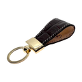 Dark brown leather key chain, full grain leather, front view