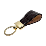 Dark brown leather key chain, full grain leather, front view