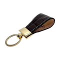 Dark brown leather key chain, full grain leather, front view