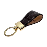 Dark brown leather key chain, full grain leather, front view