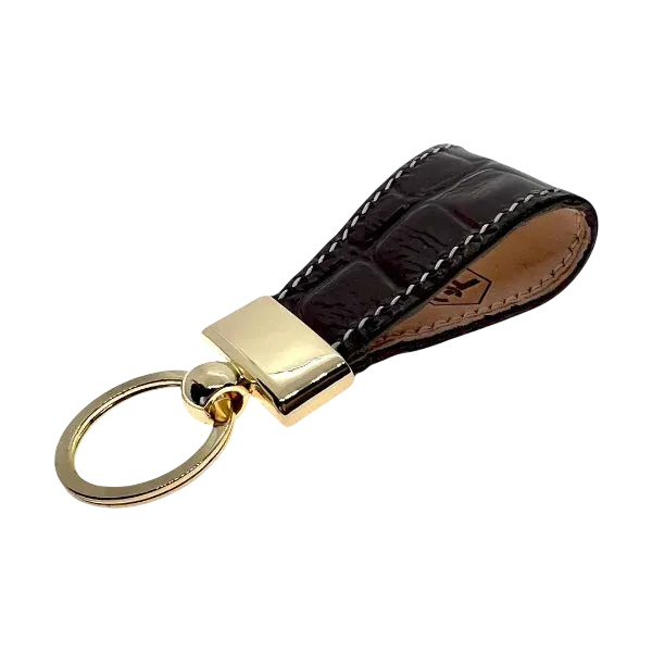 Dark brown leather key chain, full grain leather, front view