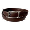 Dark brown leather ratchet belt with matte silver buckle, 1.38 inch, by Hedonist Chicago