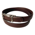 Dark brown leather ratchet belt with matte silver buckle, 1.38 inch, by Hedonist Chicago