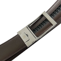 Dark brown leather ratchet belt with polished silver buckle, 1.38 inch, by Hedonist Chicago