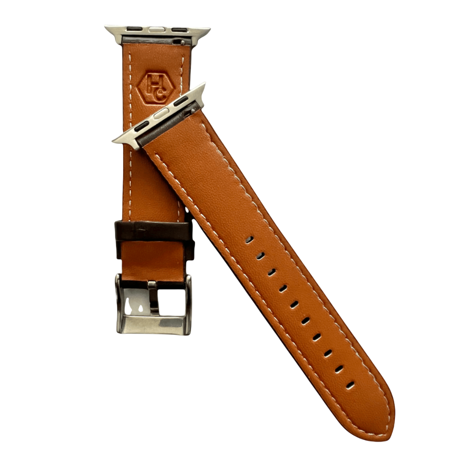 Dark brown padded leather Apple Watch band, compatible with all Apple Watch models