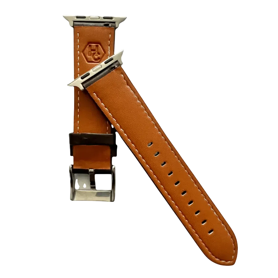 Dark brown padded leather Apple Watch band, compatible with all Apple Watch models