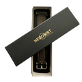 Dark brown padded leather Apple Watch band, packaging close-up