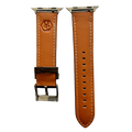 Dark brown padded leather Apple Watch band, side view with stainless steel lugs