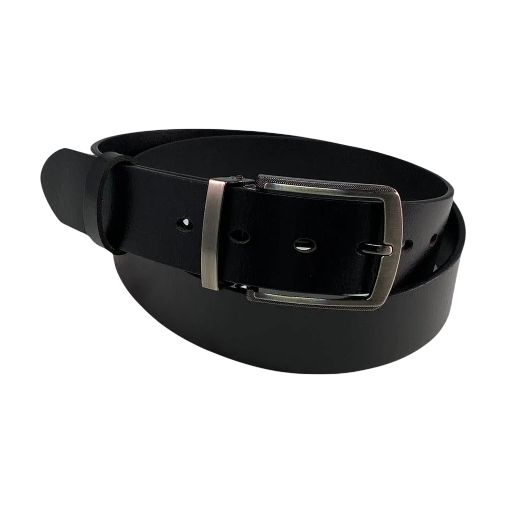Dark brown pin and clip leather belt strap with gun metal buckle