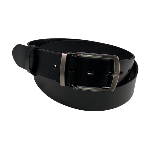 Dark brown pin and clip leather belt strap with gun metal buckle