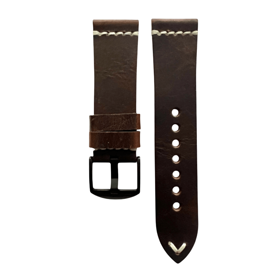 Dark brown pull-up leather Apple Watch band with buckle and holes