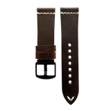Dark brown pull-up leather Apple Watch band with buckle and holes