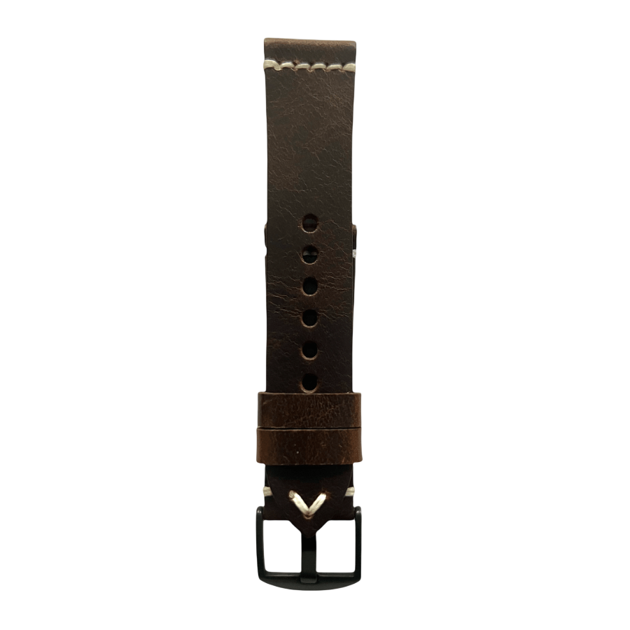 Dark brown pull-up leather Apple Watch band with stainless steel buckle