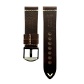 Dark brown pull-up leather Apple Watch band, close-up view