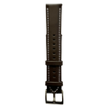 Dark brown leather watch band with quick release bars, quick release buckle detail