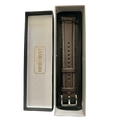 Dark brown leather watch band with quick release bars, side view