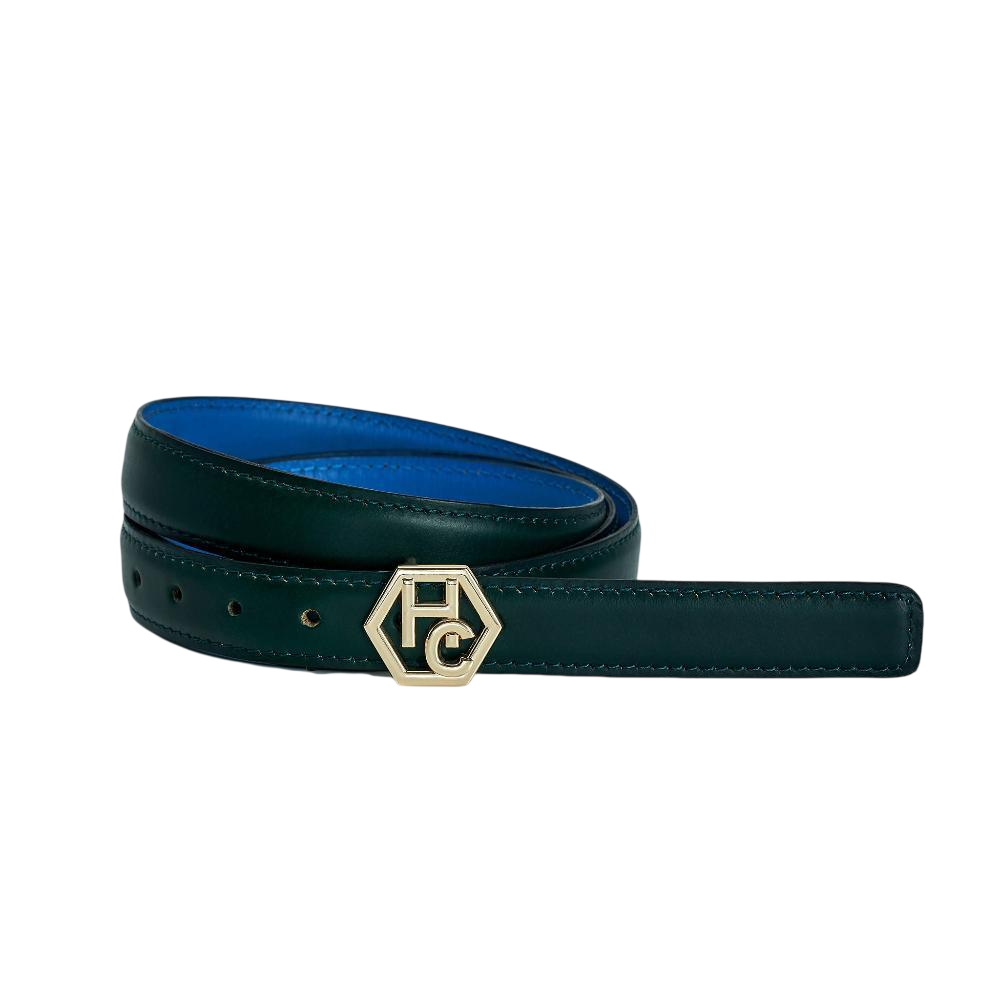 Women's reversible design leather belt - dark green - Hedonist Chicago - premium women's leather accessory (1", reversible with blue)