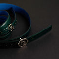 Side view on women's reversible design leather belt - dark green - Hedonist Chicago (1", reversible with blue)