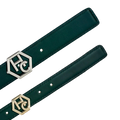 Edge stitching detail on women's reversible design leather belt - dark green - Hedonist Chicago (1", reversible with blue)