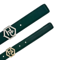 Edge finish detail on women's reversible design leather belt - dark green - Hedonist Chicago (1", reversible with blue)