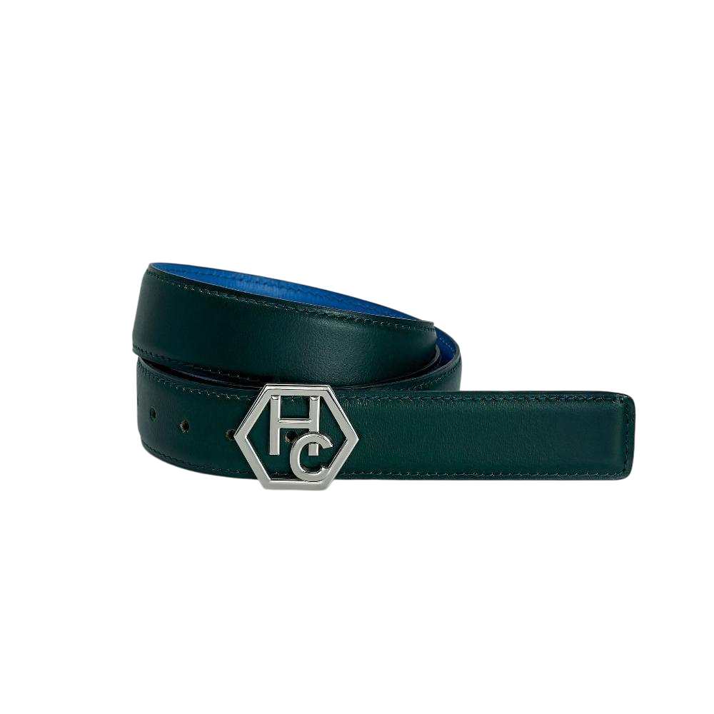 Women's reversible design leather belt - dark green - Hedonist Chicago - premium women's leather accessory (1"/1.3", reversible with blue)