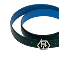 Edge finish detail on women's reversible design leather belt - dark green - Hedonist Chicago (1"/1.3", reversible with blue)