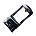 Dark metallic ratchet belt buckle, 1.15 inch, back locking mechanism close-up