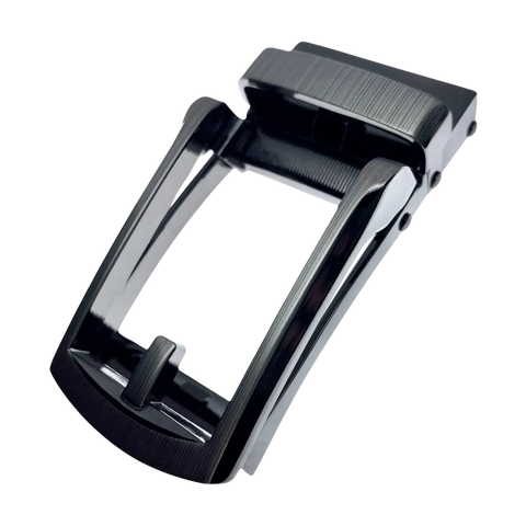 Dark metallic ratchet belt buckle, 1.15 inch, front view
