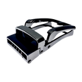 Dark metallic ratchet belt buckle, 1.15 inch, top detail close-up