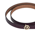 Buckle close-up on women's seamless edge leather belt - dark purple - Hedonist Chicago - close-up view (1")