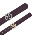 Side view on women's seamless edge leather belt - dark purple - Hedonist Chicago - close-up view (1")
