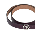 Buckle close-up on women's seamless edge leather belt - dark purple - Hedonist Chicago - close-up view (1.3")