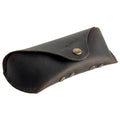 Soft Leather Eye Glasses Case in Dark Brown, angled view showing stitched edge