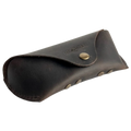 Soft Leather Eye Glasses Case in Dark Brown, angled view showing stitched edge