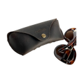Soft Leather Eye Glasses Case in Dark Brown with tortoiseshell sunglasses beside it