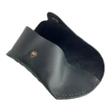 Soft Leather Eye Glasses Case in Black, open, showing the suede-lined interior