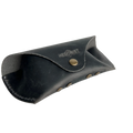 Soft Leather Eye Glasses Case in Black Washed, angled view showing stitched edge and rivets