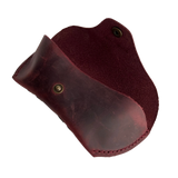 Soft Leather Eye Glasses Case in Burgundy, open, angled top view showing interior