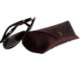 Soft Leather Eye Glasses Case in Burgundy with tortoiseshell sunglasses beside it