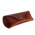 Soft Leather Eye Glasses Case in Cognac, angled view showing stitched edge and rivets