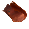 Soft Leather Eye Glasses Case in Cognac, open, angled top view showing interior