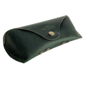 Soft Leather Eye Glasses Case in Dark Green, angled view showing stitched edge and rivets