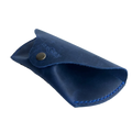 Soft Leather Eye Glasses Case in Navy Blue, angled view showing stitched edge