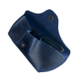 Soft Leather Eye Glasses Case in Navy Blue, open, with sunglasses tucked inside