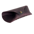 Soft Leather Eye Glasses Case in Plum, open, showing the interior