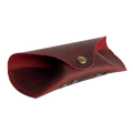 Soft Leather Eye Glasses Case in Red, open, showing the suede-lined interior