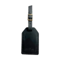 Handmade Leather Luggage Tag in Black - closed front view with logo