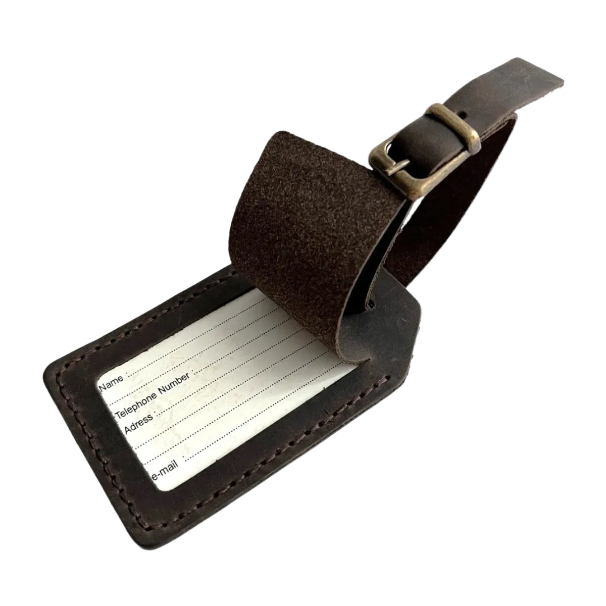 Handmade Leather Luggage Tag in Dark Brown